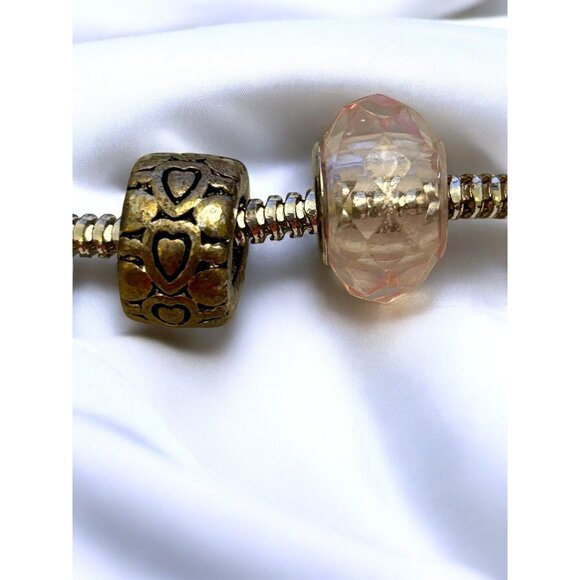 Girls Princess Silver Charm Bracelet With Pink Heart Beads - Picture 6 of 12